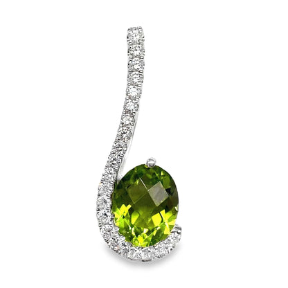14K WHITE GOLD 1.95 CT PERIDOT CENTER 0.27 CT TW NATURAL DIAMOND ACCENT PENDANT