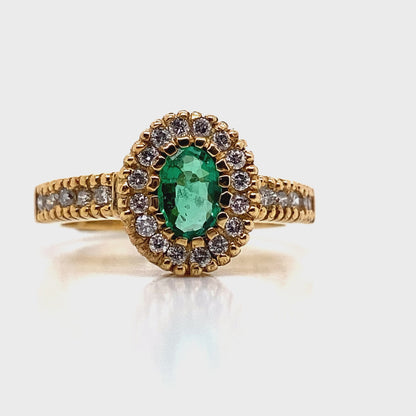 14K YELLOW GOLD   .36 CT NATURAL EMERALD CENTER   .31 CT TW NATURAL ROUND BRILLIANT DIAMOND ACCENT   FASHION RING