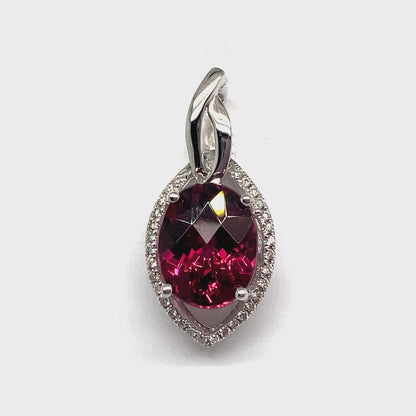 14K WHITE GOLD 3.25 CT RHODOLITE CENTER 0.186 CT TW NATURAL DIAMOND ACCENT PENDANT