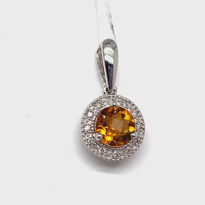 14K WHITE GOLD 1.20 CT CITRINE CENTER 0.096 CT TW NATURAL DIAMOND ACCENT PENDANT