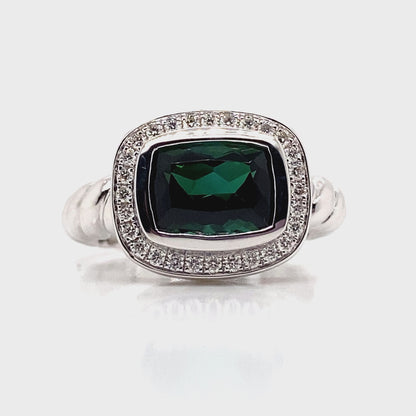 14K WHITE GOLD 2.35 CT GREEN TOURMALINE CENTER 0.224 TW NATURAL DIAMOND ACCENT RING