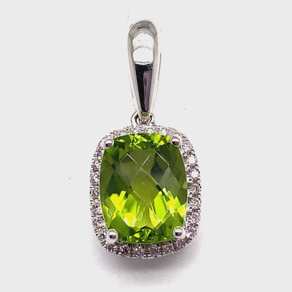 14K WHITE GOLD 3.30 CT PERIDOT CENTER 0.156 CT TW NATURAL DIAMOND ACCENT PENDANT