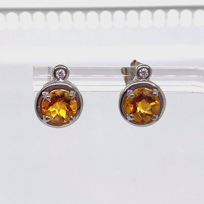 14K WHITE GOLD 1.76 CT TW CITRINE CENTER 0.036 CT TW NATURAL DIAMOND ACCENT EARRINGS