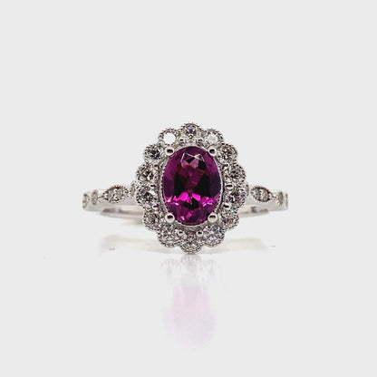 14K WHITE GOLD 1.13 CT PURPLE GARNET CENTER 0.46 TW NATURAL DIAMOND ACCENT RING