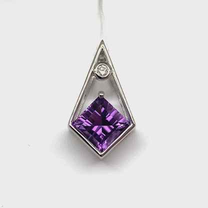 14K WHITE GOLD 2.57 CT AMETHYST CENTER 0.06 CT TW NATURAL DIAMOND ACCENT PENDANT