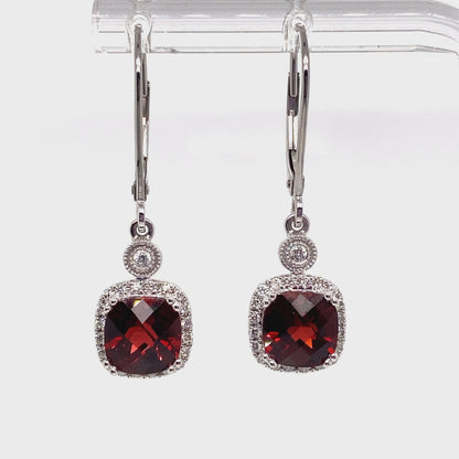 14K WHITE GOLD 4.20 CT TW GARNET CENTER 0.276 CT TW NATURAL DIAMOND ACCENT EARRINGS