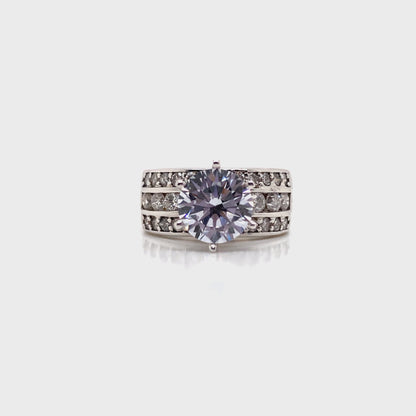 14K WHITE GOLD CZ CENTER (8MM RBC) 1.10 CT TW NATURAL ROUND BRILLIANT ACCENT CHANNEL SET CENTER WITH PAVE EDGE RING