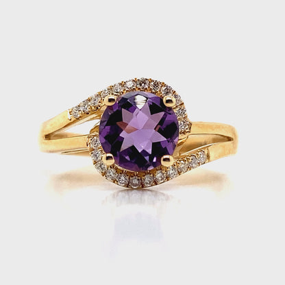 14K WHITE GOLD 1.30 CT AMETHYST CENTER 0.144 TW NATURAL DIAMOND ACCENT RING