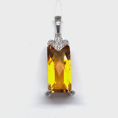 14K WHITE GOLD 4.10 CT CITRINE CENTER 0.108 CT TW NATURAL DIAMOND ACCENT PENDANT