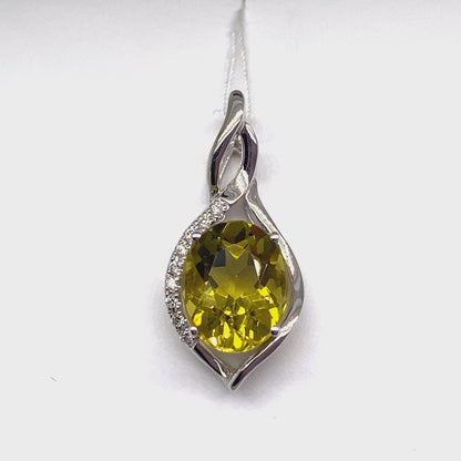 14K WHITE GOLD 2.85 CT LIME CITRINE CENTER 0.054 CT TW NATURAL DIAMOND ACCENT PENDANT