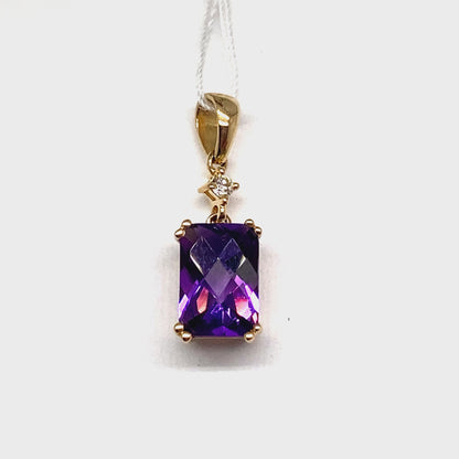 14K WHITE GOLD 0.95 CT AMETHYST CENTER 0.018 CT NATURAL DIAMOND ACCENT PENDANT