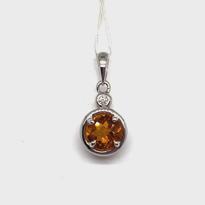 14K WHITE GOLD 0.88 CT CITRINE CENTER 0.018 CT NATURAL DIAMOND ACCENT PENDANT