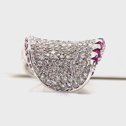 18K WHITE GOLD 2.10CT TW NATURAL DIAMOND 2.20CT TW NATURAL RUBY WAVE-INSPIRED FASHION RING