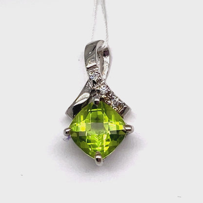 14K WHITE GOLD 1.80 CT PERIDOT CENTER 0.024 CT TW NATURAL DIAMOND ACCENT PENDANT