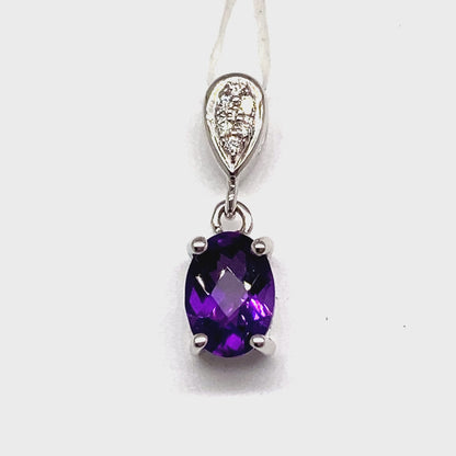 14K WHITE GOLD 0.85 CT AMETHYST CENTER 0.036 CT TW NATURAL DIAMOND ACCENT PENDANT