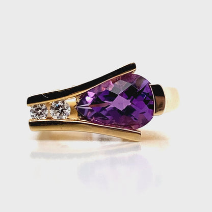 14K WHITE GOLD 1.80 CT AMETHYST CENTER 0.12 TW NATURAL DIAMOND ACCENT RING