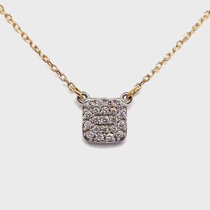 14K YELLOW AND WHITE GOLD    1/6 CT TW NATURAL ROUND BRILLIANT DIAMOND   PAVE SET SQUARE SHAPE NECKLACE