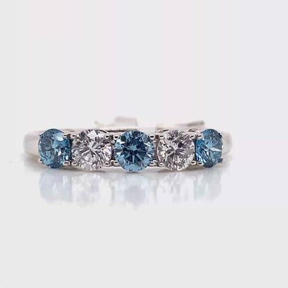 14K WHITE GOLD 1 CT TW BLUE AND WHITE LAB GROWN DIAMOND RING