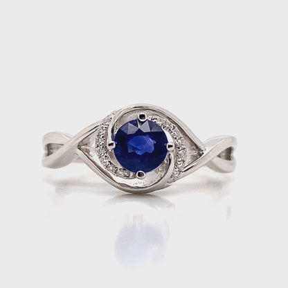 14K WHITE GOLD 0.63 CT SAPPHIRE CENTER 0.084 TW NATURAL DIAMOND ACCENT RING