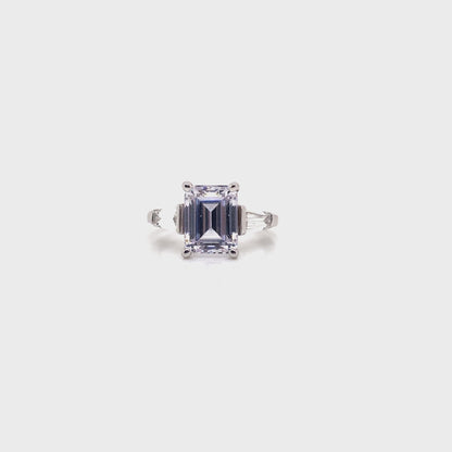 14K WHITE GOLD CZ CENTER (9X7MM EMERALD CUT) .70 CT TW NATURAL BAGUETTE DIAMOND ACCENT G/VS RING