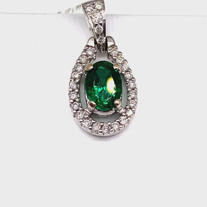 14K WHITE GOLD   1.43 CT NATURAL EMERALD CENTER    .16 CT TW ROUND BRILLIANT NATURAL DIAMOND ACCENT    PENDANT