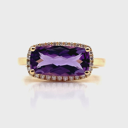 14K WHITE GOLD 2.20 CT AMETHYST CENTER 0.18 TW NATURAL DIAMOND ACCENT RING