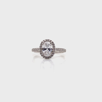 18K WHITE GOLD CZ CENTER .35 CT TW ACCENT HALO ENGAGAMENT RING