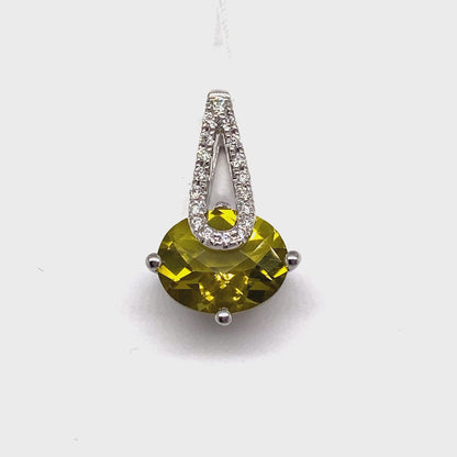 14K WHITE GOLD 2.90 CT LIME CITRINE CENTER 0.113 CT TW NATURAL DIAMOND ACCENT PENDANT