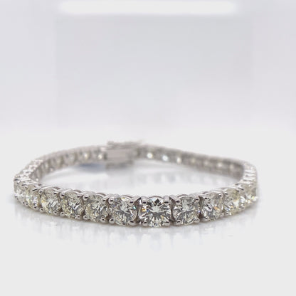 18K WHITE GOLD   14.38 CT TW NATURAL ROUND BRILLIANT DIAMOND H-I/VVS-VS  7" LENGTH PRONG SET TENNIS BRACELET