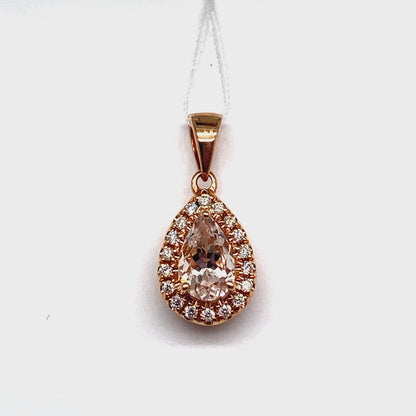 14K ROSE GOLD 0.79 CT MORGANITE CENTER 0.16 CT TW NATURAL DIAMOND ACCENT PENDANT