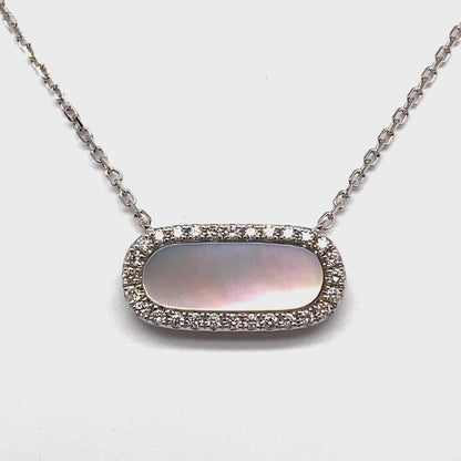 14K WHITE GOLD 1.00 CT MOTHER OF PEARL .168 TW NATURAL DIAMOND ACCENT NECKLACE