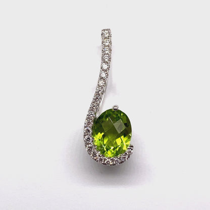 14K WHITE GOLD 1.95 CT PERIDOT CENTER 0.27 CT TW NATURAL DIAMOND ACCENT PENDANT