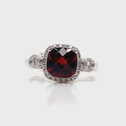 14K WHITE GOLD 2.10 CT GARNET AND 0.168 TW NATURAL DIAMOND ACCENT RING