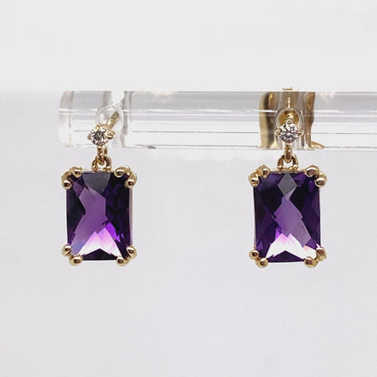 14K WHITE GOLD 1.90 CT TW AMETHYST CENTER 0.036 CT TW NATURAL DIAMOND ACCENT EARRINGS