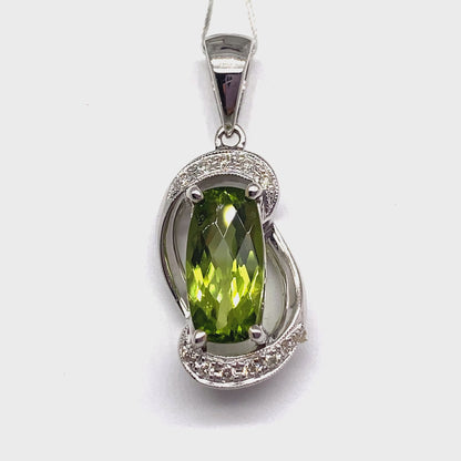 14K WHITE GOLD 3.20 CT PERIDOT CENTER 0.09 CT TW NATURAL DIAMOND ACCENT PENDANT