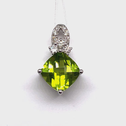 14K WHITE GOLD 2.73 CT PERIDOT CENTER 0.164 CT TW NATURAL DIAMOND ACCENT PENDANT