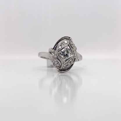 14K WHITE GOLD .25CT EUROPEAN CUT DIAMOND RING WITH ACCENTS