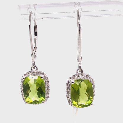 14K WHITE GOLD 4.60 CT TW PERIDOT CENTER 0.288 CT TW NATURAL DIAMOND ACCENT EARRINGS