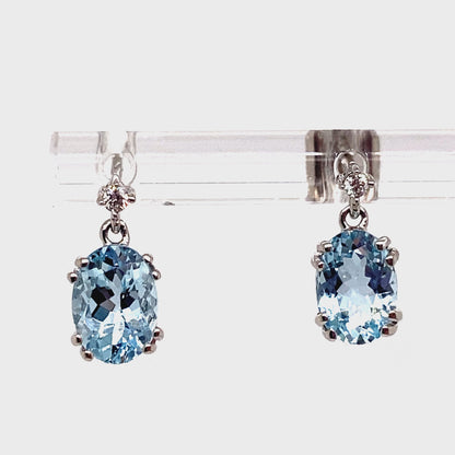 14K WHITE GOLD 1.40 CT TW AQUAMARINE CENTER 0.036 CT TW NATURAL DIAMOND ACCENT EARRINGS