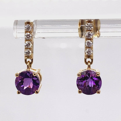 14K WHITE GOLD 1.60 CT TW AMETHYST CENTER 0.184 CT TW NATURAL DIAMOND ACCENT EARRINGS