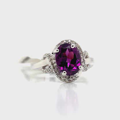 14K WHITE GOLD 2.43 CT PURPLE GARNET CENTER 0.216 TW NATURAL DIAMOND ACCENT RING