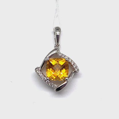 14K WHITE GOLD 1.40 CT CITRINE CENTER 0.084 CT TW NATURAL DIAMOND ACCENT PENDANT