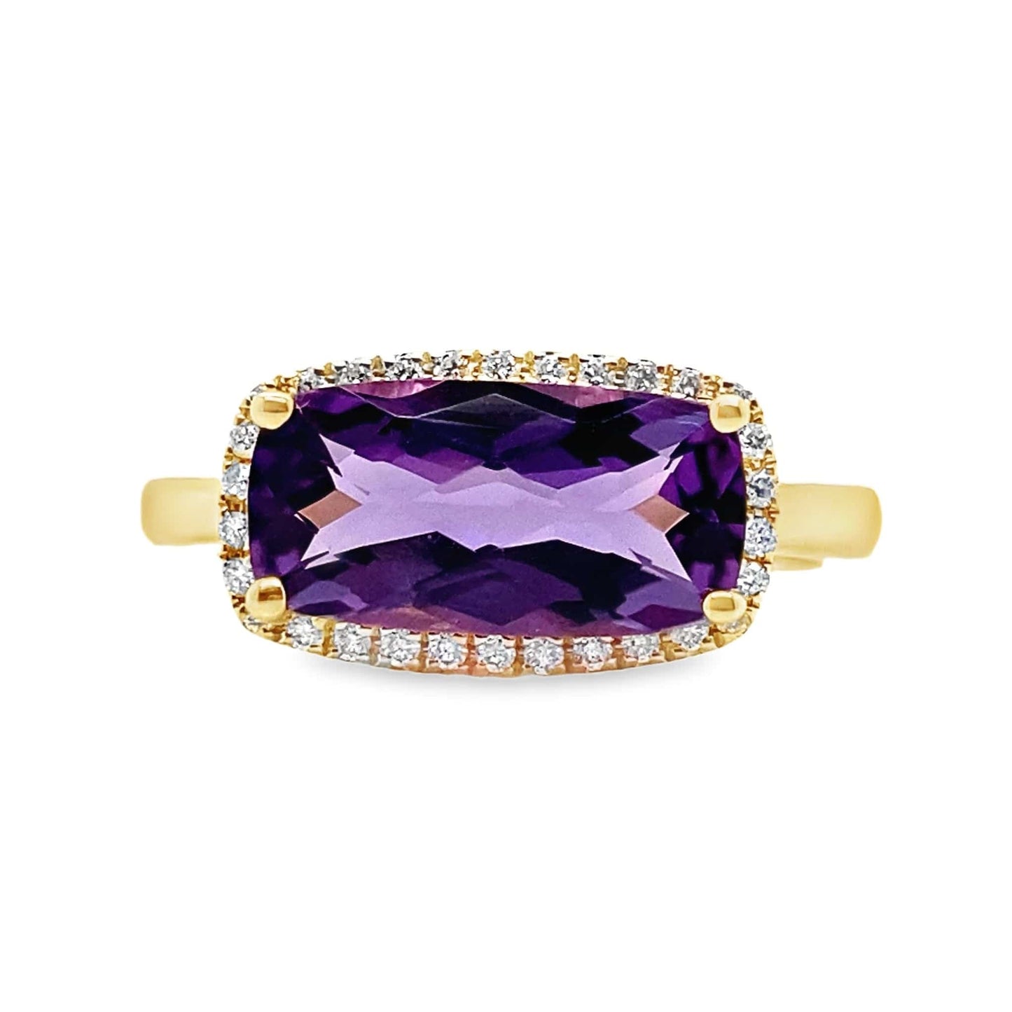 14K WHITE GOLD 2.20 CT AMETHYST CENTER 0.18 TW NATURAL DIAMOND ACCENT RING
