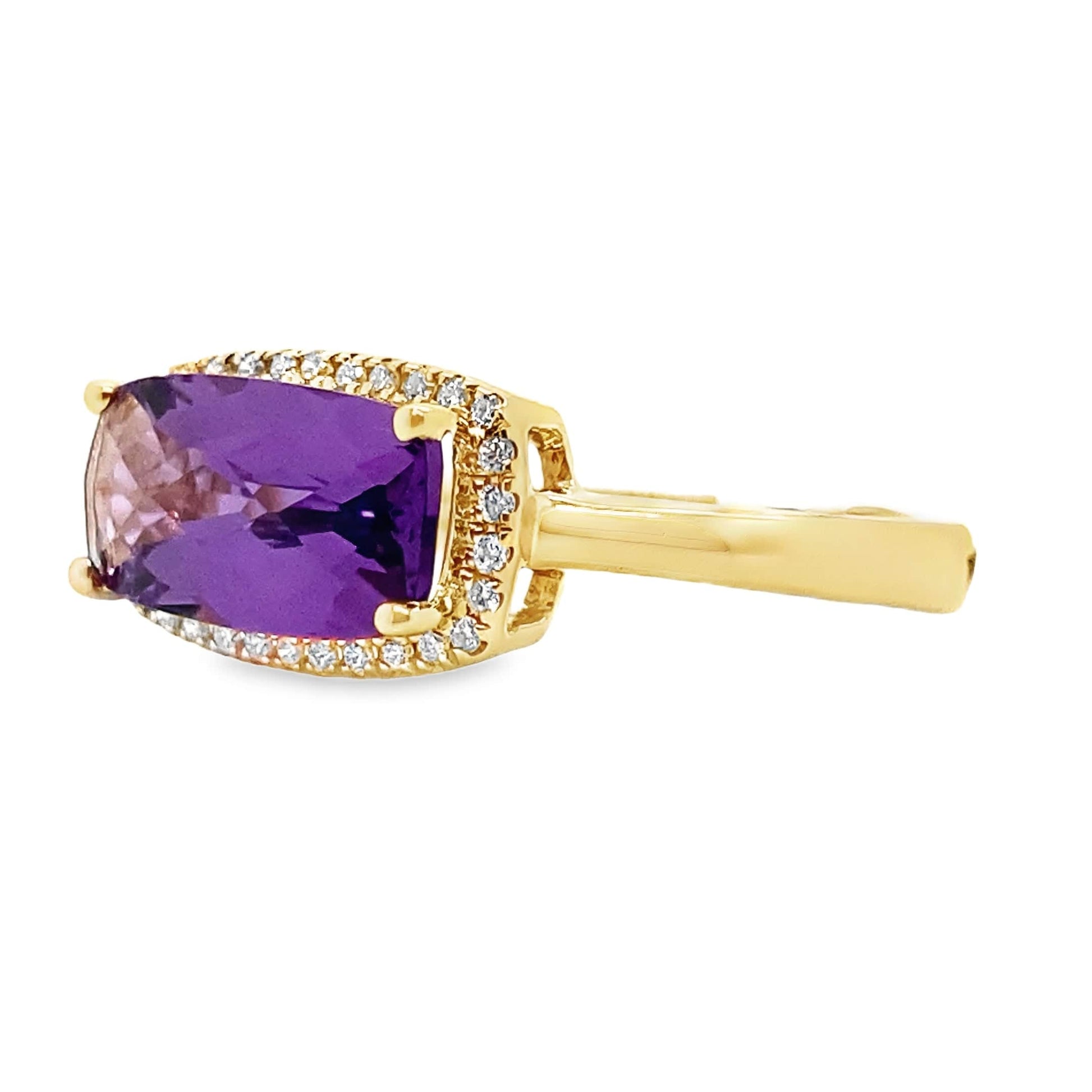 14K WHITE GOLD 2.20 CT AMETHYST CENTER 0.18 TW NATURAL DIAMOND ACCENT RING