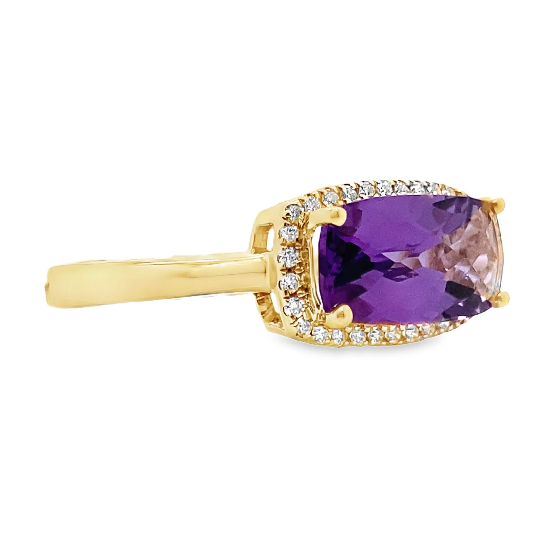 14K WHITE GOLD 2.20 CT AMETHYST CENTER 0.18 TW NATURAL DIAMOND ACCENT RING