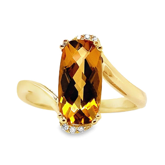 14K WHITE GOLD 2.20 CT CITRINE CENTER 0.036 TW NATURAL DIAMOND ACCENT RING