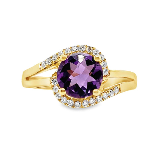 14K WHITE GOLD 1.30 CT AMETHYST CENTER 0.144 TW NATURAL DIAMOND ACCENT RING