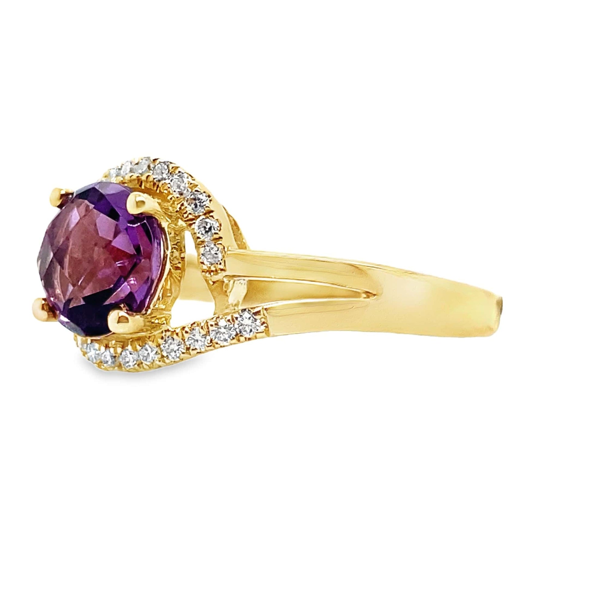 14K WHITE GOLD 1.30 CT AMETHYST CENTER 0.144 TW NATURAL DIAMOND ACCENT RING