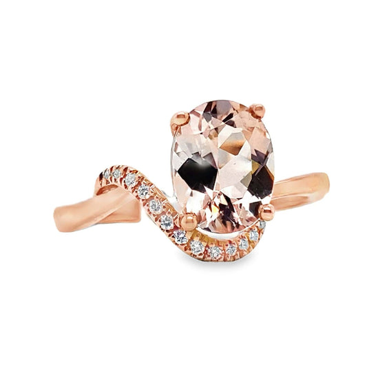 14K WHITE GOLD 1.58 CT MORGANITE CENTER 0.078 TW NATURAL DIAMOND ACCENT RING