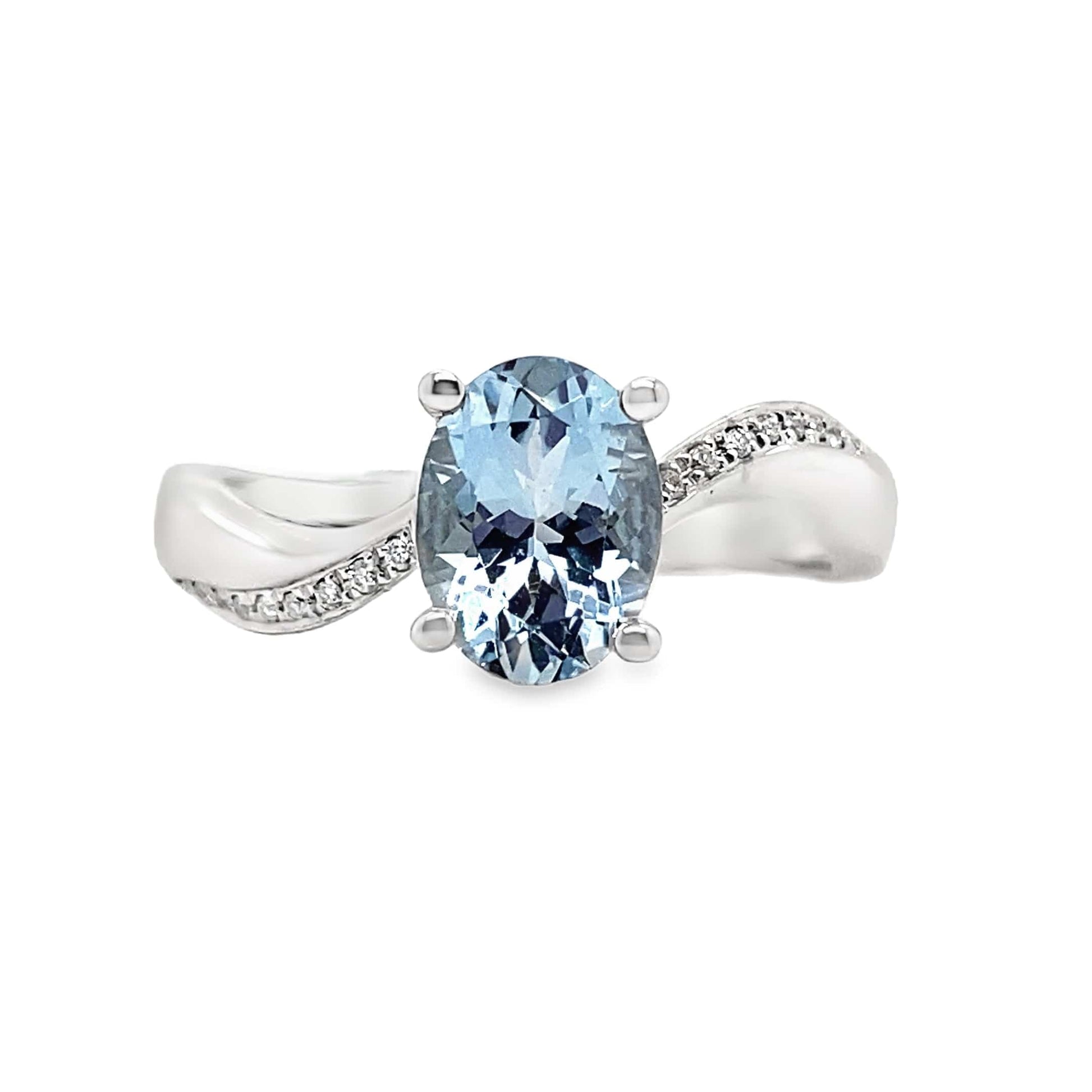 14K WHITE GOLD 1.16 CT AQUAMARINE CENTER 0.096 TW NATURAL DIAMOND ACCENT RING